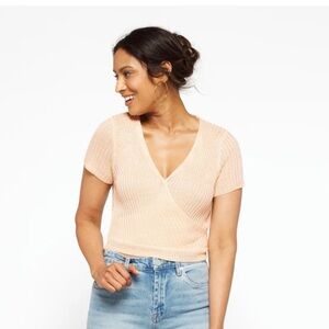 Anthropologie Top Faux Wrap Linen ASTR Pacifica Cropped Sweater Maeve‎ Madewell